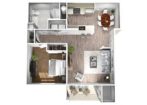 Floor plan for 1 bed, 1 bath, 803 sqft
